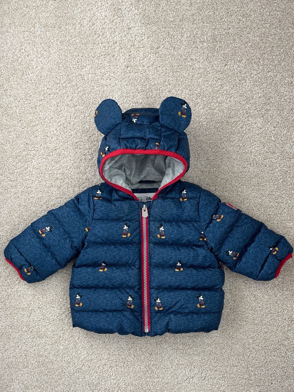 Baby Gap X Disney Baby Size 6-12 Months Mickey Mouse Blue Down Puffer Jacket